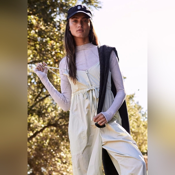 Free People Movement Down To Earth Nylon Jumpsuit In Summer Mist Size M - Picture 1 of 5